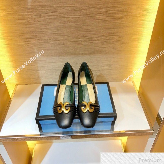 Gucci Leather Mid-heel Pump with Half Moon GG 565600 Black 2019 (SIYA-9042831)