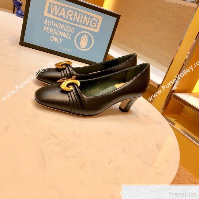 Gucci Leather Mid-heel Pump with Half Moon GG 565600 Black 2019 (SIYA-9042831)