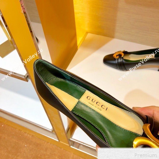 Gucci Leather Mid-heel Pump with Half Moon GG 565600 Black 2019 (SIYA-9042831)