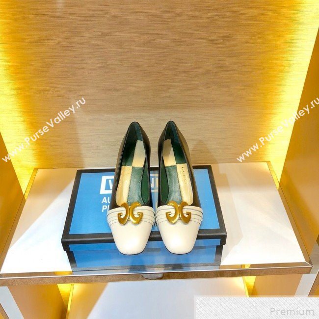 Gucci Leather Mid-heel Pump with Half Moon GG 565600 White/Black 2019 (SIYA-9042832)