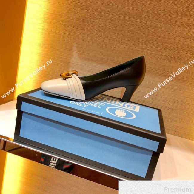 Gucci Leather Mid-heel Pump with Half Moon GG 565600 White/Black 2019 (SIYA-9042832)