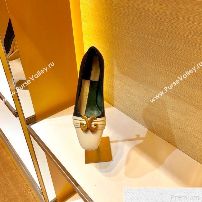 Gucci Leather Mid-heel Pump with Half Moon GG 565600 White/Black 2019 (SIYA-9042832)