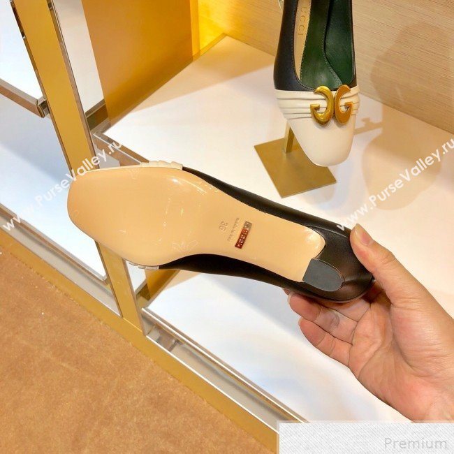 Gucci Leather Mid-heel Pump with Half Moon GG 565600 White/Black 2019 (SIYA-9042832)