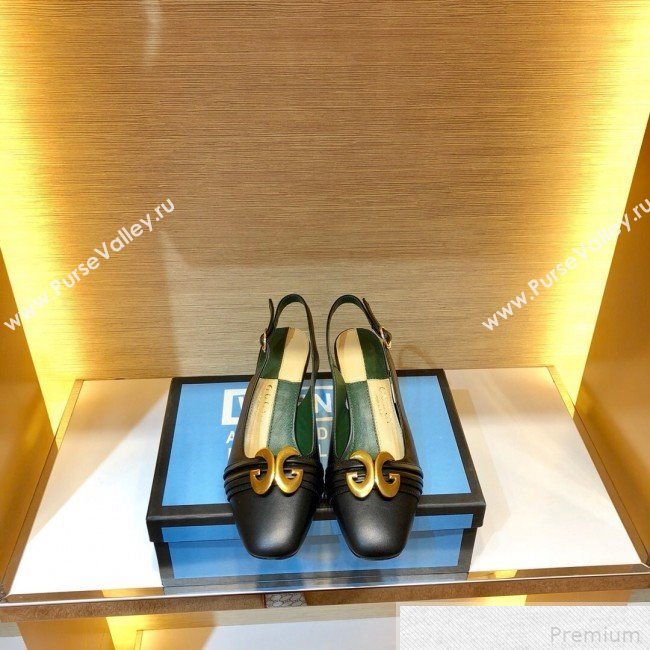 Gucci Leather Mid-heel Slingback Pump with Half Moon GG 572818 Black 2019 (SIYA-9042833)