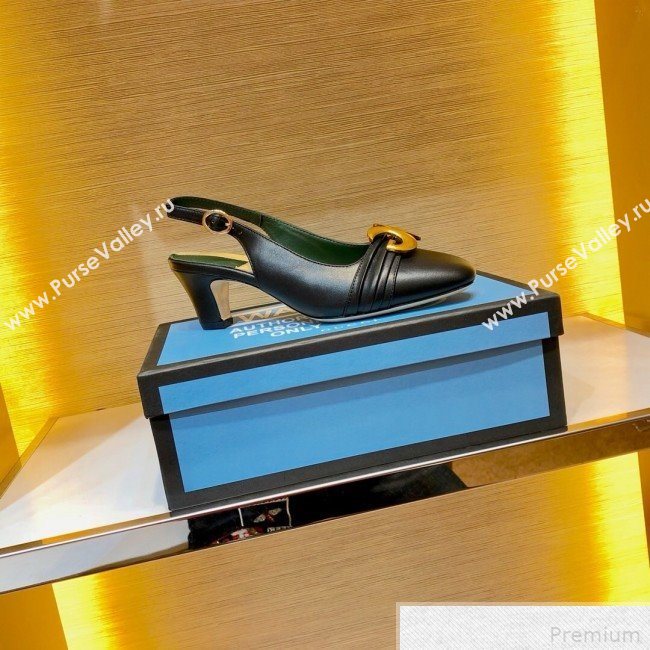 Gucci Leather Mid-heel Slingback Pump with Half Moon GG 572818 Black 2019 (SIYA-9042833)