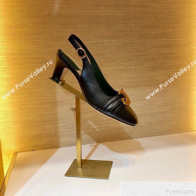Gucci Leather Mid-heel Slingback Pump with Half Moon GG 572818 Black 2019 (SIYA-9042833)