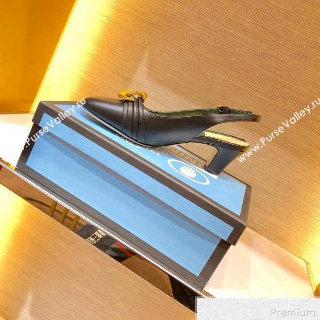 Gucci Leather Mid-heel Slingback Pump with Half Moon GG 572818 Black 2019 (SIYA-9042833)