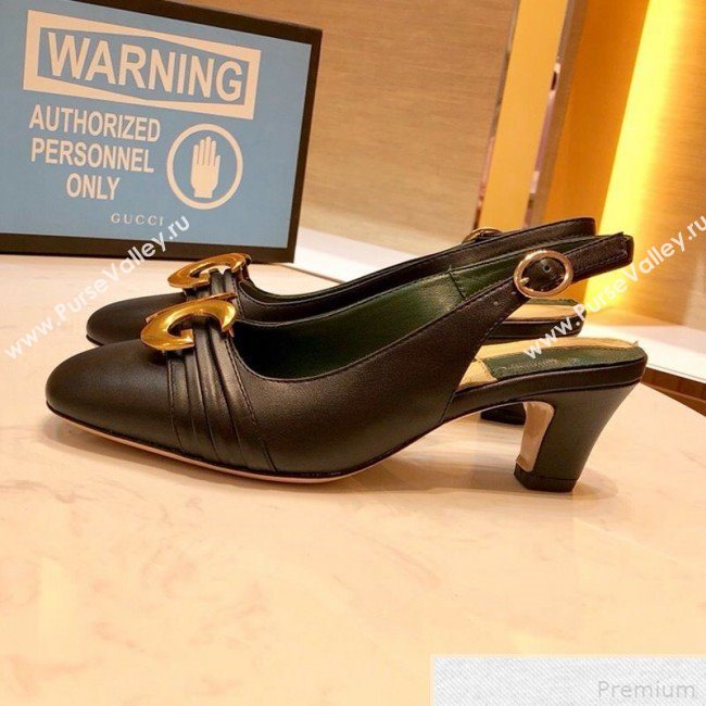 Gucci Leather Mid-heel Slingback Pump with Half Moon GG 572818 Black 2019 (SIYA-9042833)