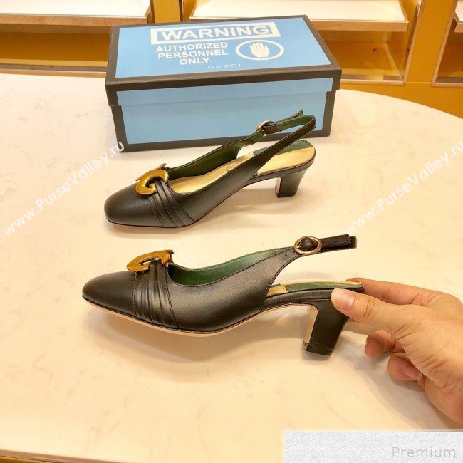 Gucci Leather Mid-heel Slingback Pump with Half Moon GG 572818 Black 2019 (SIYA-9042833)