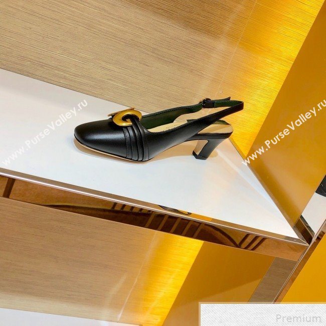 Gucci Leather Mid-heel Slingback Pump with Half Moon GG 572818 Black 2019 (SIYA-9042833)