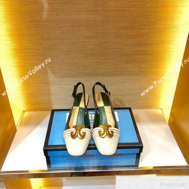 Gucci Leather Mid-heel Slingback Pump with Half Moon GG ‎572818 White/Black 2019 (SIYA-9042834)