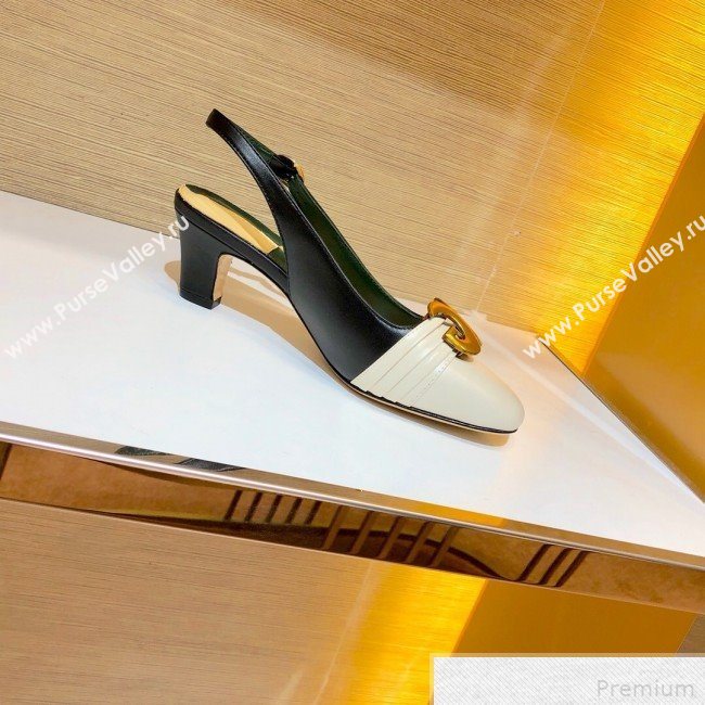 Gucci Leather Mid-heel Slingback Pump with Half Moon GG ‎572818 White/Black 2019 (SIYA-9042834)