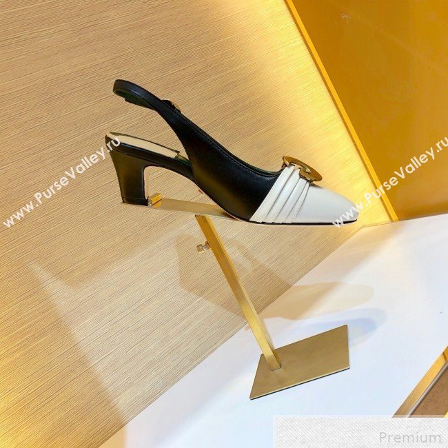 Gucci Leather Mid-heel Slingback Pump with Half Moon GG ‎572818 White/Black 2019 (SIYA-9042834)