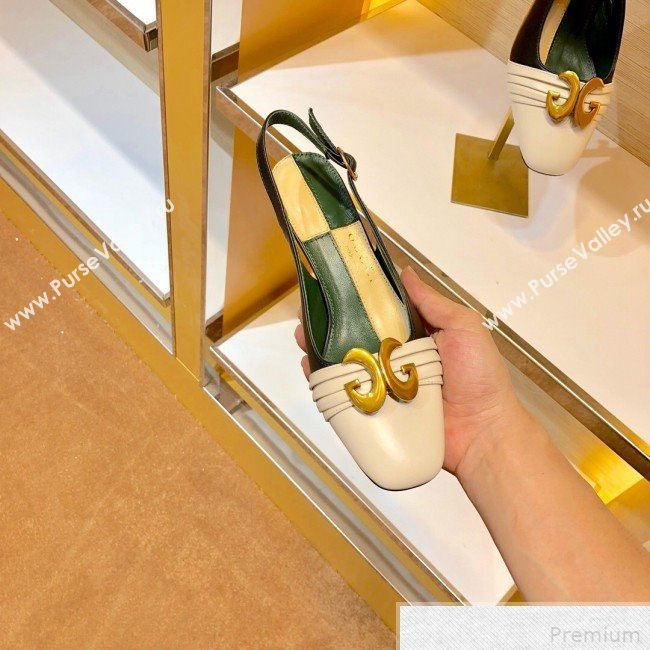 Gucci Leather Mid-heel Slingback Pump with Half Moon GG ‎572818 White/Black 2019 (SIYA-9042834)