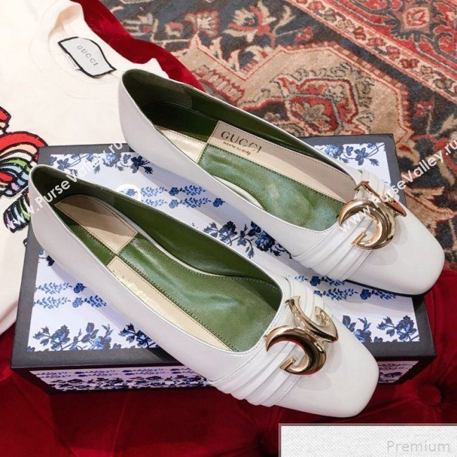 Gucci Leather Ballet Flat with Half Moon GG 572816 White 2019 (KL-9042843)
