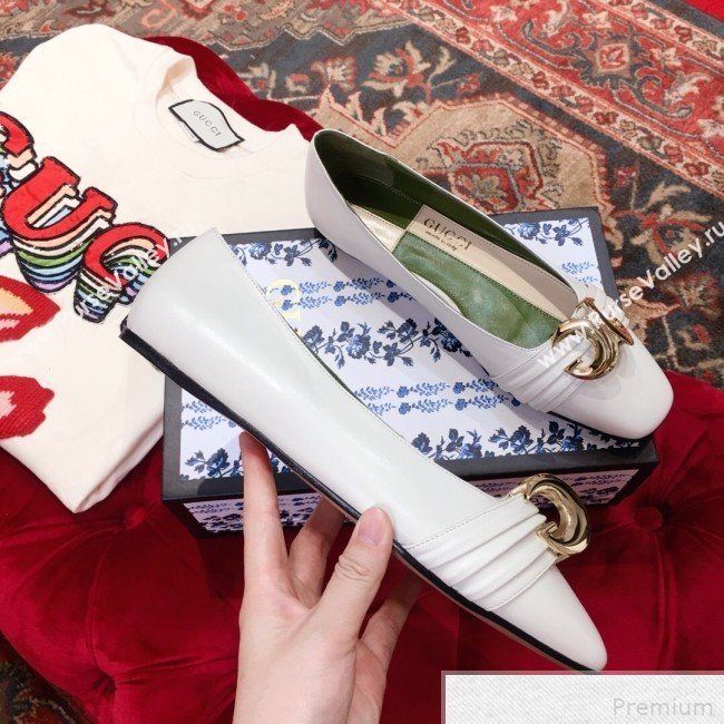 Gucci Leather Ballet Flat with Half Moon GG 572816 White 2019 (KL-9042843)