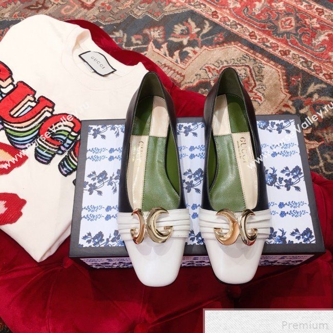 Gucci Leather Ballet Flat with Half Moon GG 572816 White/Black 2019 (KL-9042844)