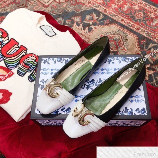 Gucci Leather Ballet Flat with Half Moon GG 572816 White/Black 2019 (KL-9042844)