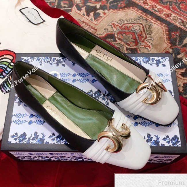 Gucci Leather Ballet Flat with Half Moon GG 572816 White/Black 2019 (KL-9042844)