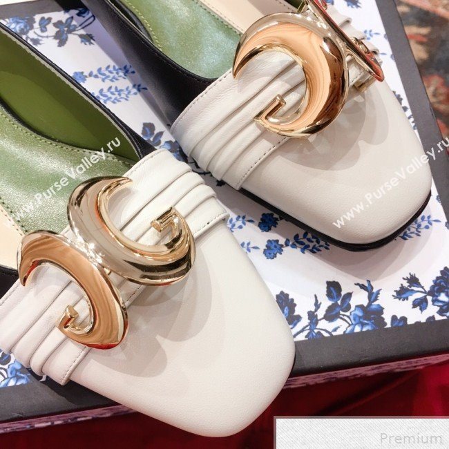 Gucci Leather Ballet Flat with Half Moon GG 572816 White/Black 2019 (KL-9042844)