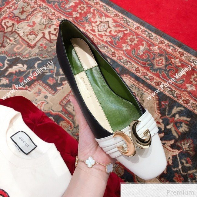 Gucci Leather Ballet Flat with Half Moon GG 572816 White/Black 2019 (KL-9042844)