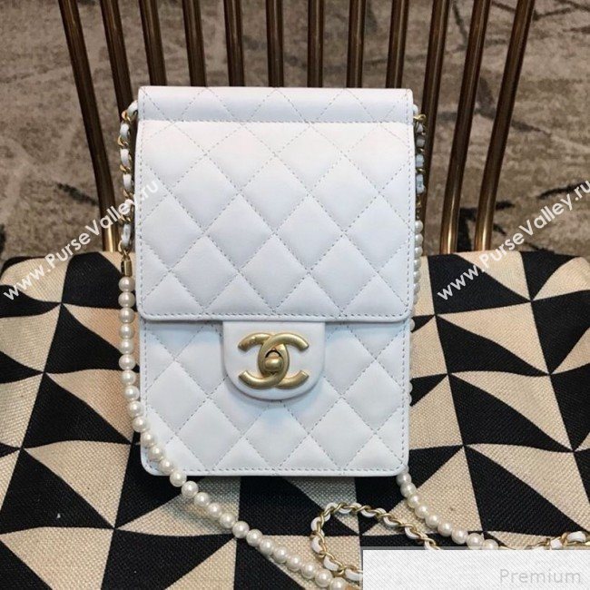 Chanel Lambskin Pearl Flap Clutch with Chain AP0367 White 2019 (JDH-9041816)