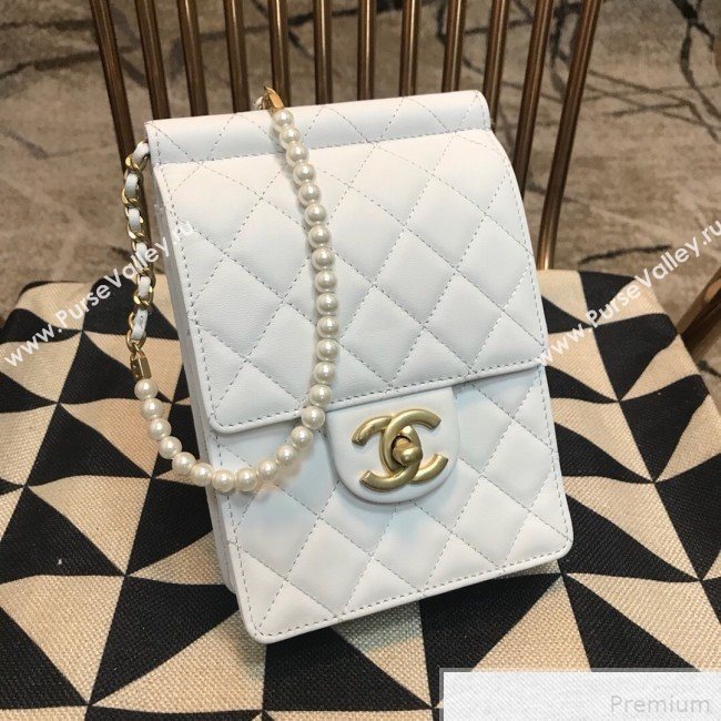 Chanel Lambskin Pearl Flap Clutch with Chain AP0367 White 2019 (JDH-9041816)