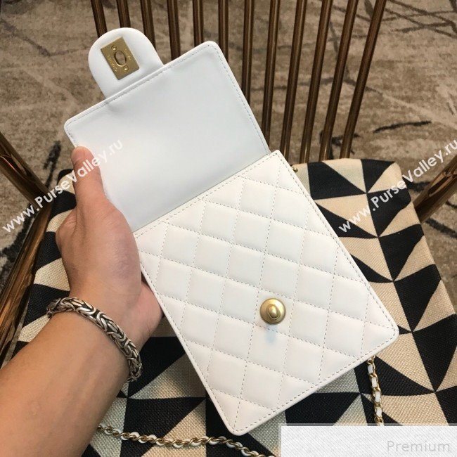 Chanel Lambskin Pearl Flap Clutch with Chain AP0367 White 2019 (JDH-9041816)