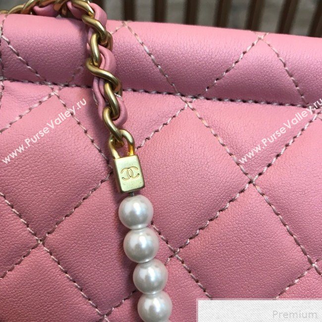 Chanel Lambskin Pearl Flap Clutch with Chain AP0367 Pink 2019 (JDH-9041817)