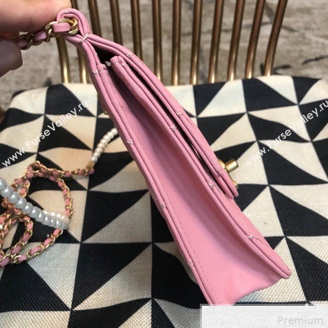 Chanel Lambskin Pearl Flap Clutch with Chain AP0367 Pink 2019 (JDH-9041817)