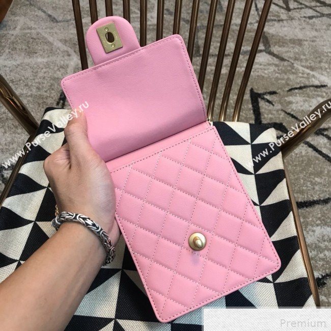 Chanel Lambskin Pearl Flap Clutch with Chain AP0367 Pink 2019 (JDH-9041817)