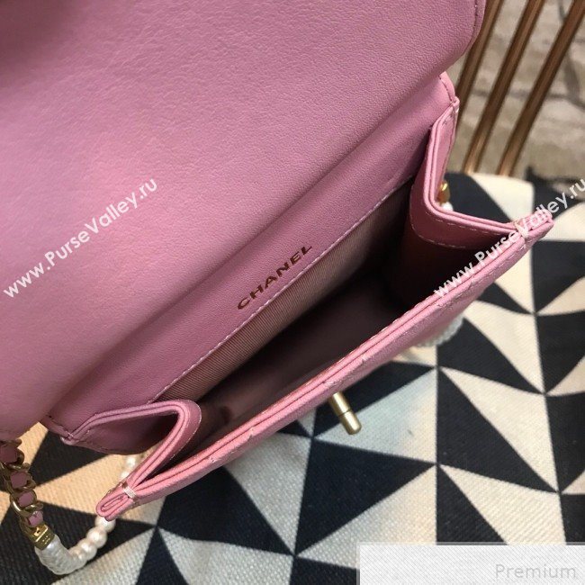 Chanel Lambskin Pearl Flap Clutch with Chain AP0367 Pink 2019 (JDH-9041817)