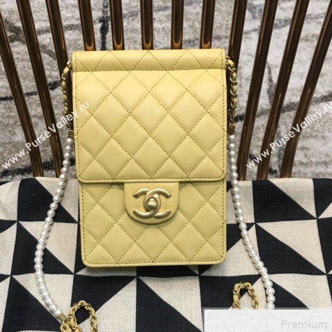 Chanel Lambskin Pearl Flap Clutch with Chain AP0367 Yellow 2019 (JDH-9041818)