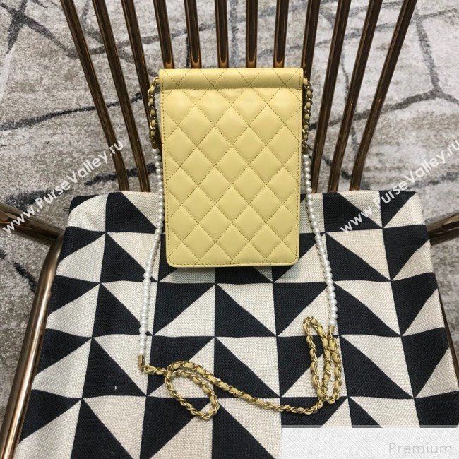 Chanel Lambskin Pearl Flap Clutch with Chain AP0367 Yellow 2019 (JDH-9041818)