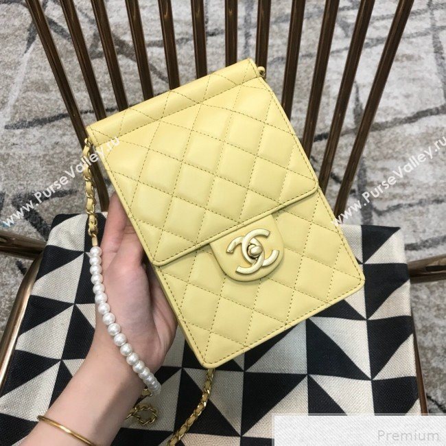 Chanel Lambskin Pearl Flap Clutch with Chain AP0367 Yellow 2019 (JDH-9041818)