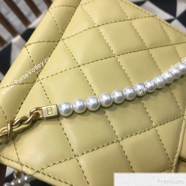 Chanel Lambskin Pearl Flap Clutch with Chain AP0367 Yellow 2019 (JDH-9041818)