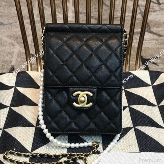 Chanel Lambskin Pearl Flap Clutch with Chain AP0367 Black 2019 (JDH-9041815)