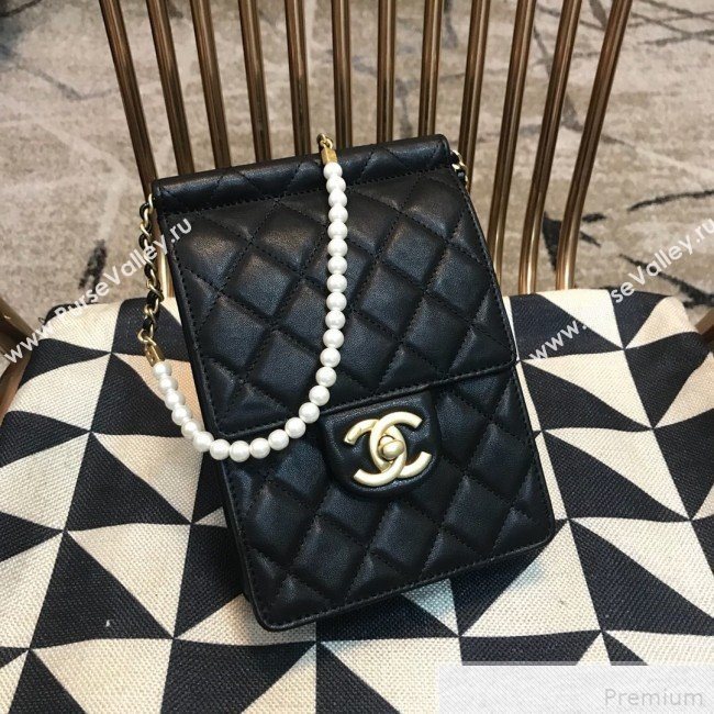 Chanel Lambskin Pearl Flap Clutch with Chain AP0367 Black 2019 (JDH-9041815)