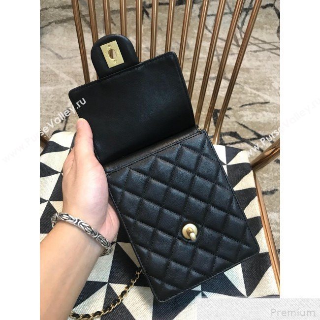 Chanel Lambskin Pearl Flap Clutch with Chain AP0367 Black 2019 (JDH-9041815)