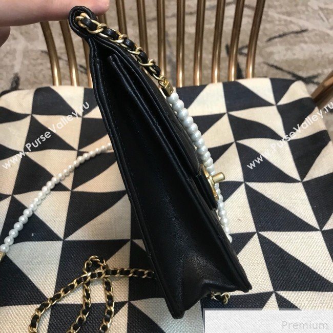 Chanel Lambskin Pearl Flap Clutch with Chain AP0367 Black 2019 (JDH-9041815)