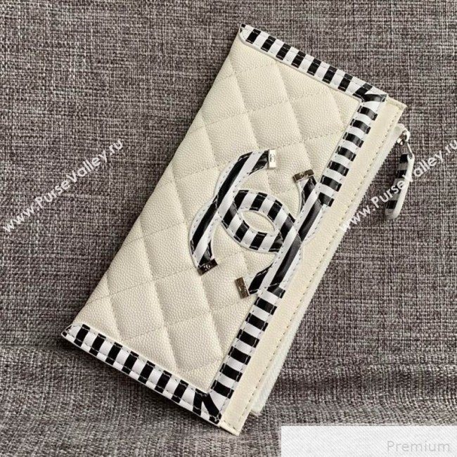 Chanel Calfskin Stripes Trim Wallet A80069 White (SSZ-9041819)