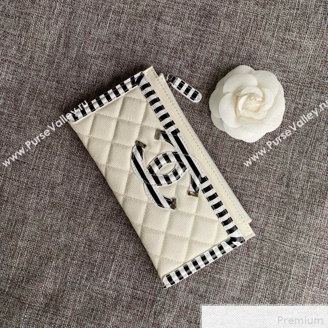 Chanel Calfskin Stripes Trim Wallet A80069 White (SSZ-9041819)