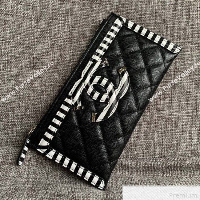 Chanel Calfskin Stripes Trim Wallet A80069 Black (SSZ-9041820)