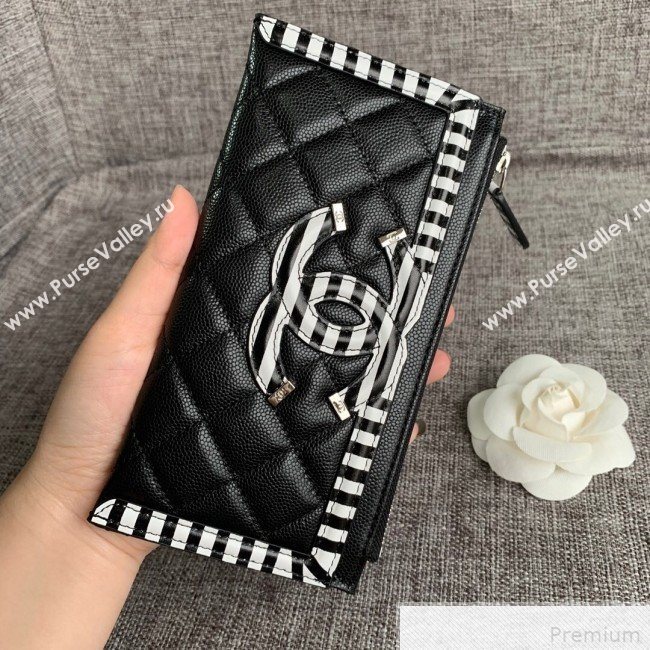 Chanel Calfskin Stripes Trim Wallet A80069 Black (SSZ-9041820)