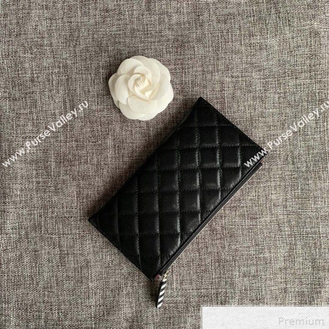 Chanel Calfskin Stripes Trim Wallet A80069 Black (SSZ-9041820)