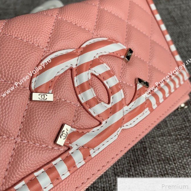 Chanel Calfskin Stripes Trim Wallet A80069 Pink (SSZ-9041822)