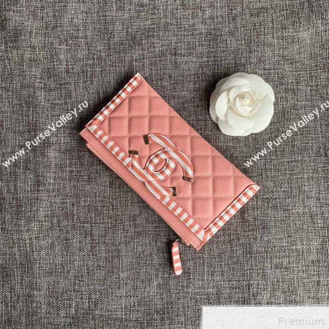 Chanel Calfskin Stripes Trim Wallet A80069 Pink (SSZ-9041822)