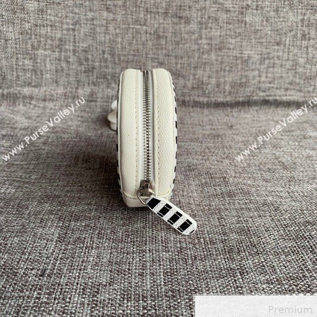 Chanel Calfskin Stripes Trim Classic Zipped Coin Purse White (SSZ-9041825)