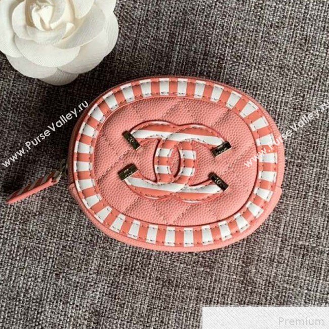 Chanel Calfskin Stripes Trim Classic Zipped Coin Purse Pink (SSZ-9041826)