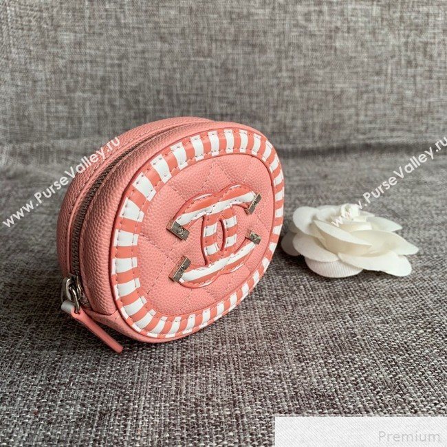 Chanel Calfskin Stripes Trim Classic Zipped Coin Purse Pink (SSZ-9041826)